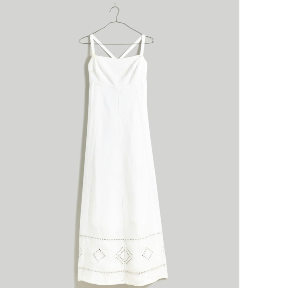 Madewell Embroidered Eyelet Tie Back Cami Midi Dress in White Size 4 - Picture 5 of 10